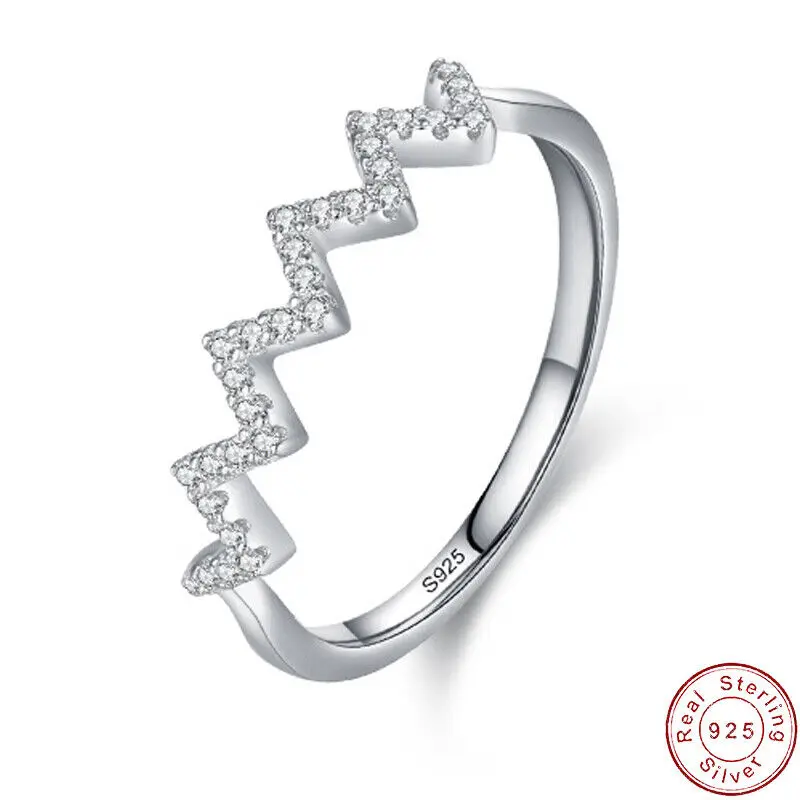 

European Sea Wave Pave AAA CZ S925 Sterling Silver Finger Ring Stacking For Women Birthday Wedding Jewelry