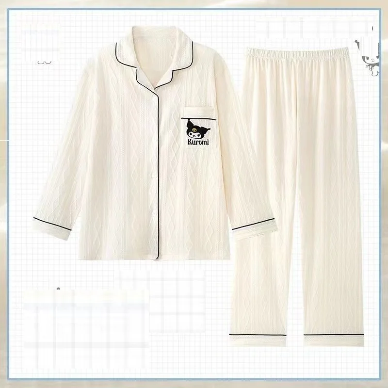 

Sanrio Hello Kitty, пижамы для молодых девушек, кавайные студенческие осенние брюки с длинными рукавами, имитация хлопка, комплект домашней одежды Kuromi