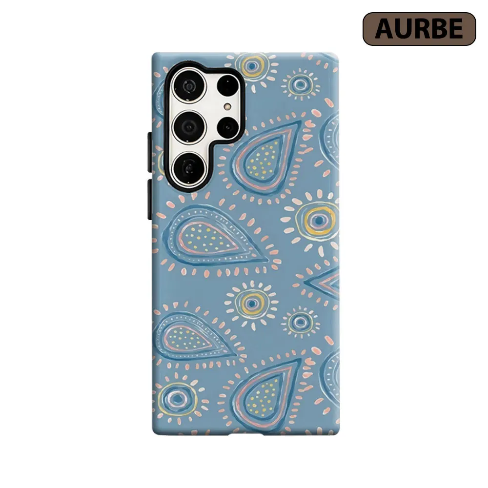 Aurbe Phone Case For Samsung Galaxy S26 S25 S24 S23 Ultra Plus HD Hard Blue Paisley Inspired Pattern Double Layer Film Cover