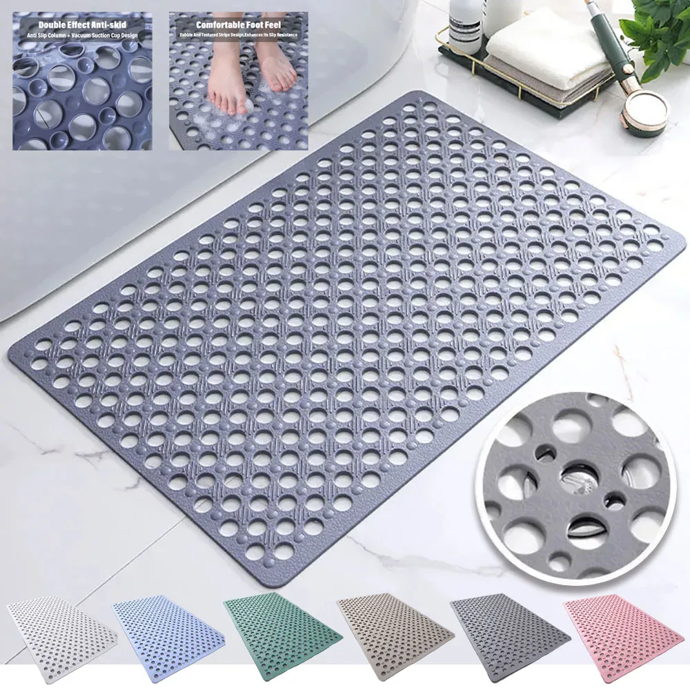 

1PC Anti-skid Silicone Bathroom Mats Shower with Porous Water Leakage Bathtub Mat Suction Cup with Drain Hole Carpet Floor Mat