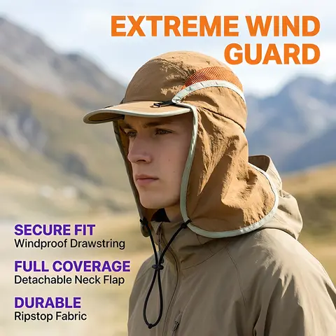 Outdoor Sun Protection Hat Detachable Neck Shield UV Blocking Breathable Wide Brim Fishing Hiking Cap Women Men UPF 50 Quick Dry