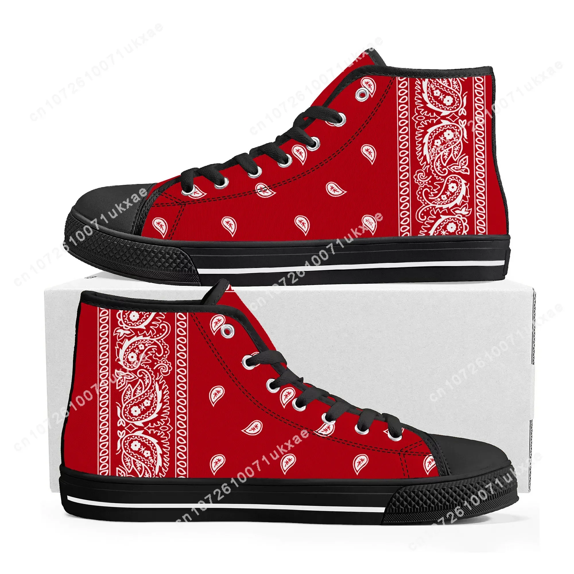 Bandana Paisley High Top Sneakers Mens Womens Teenager Black White Red Blue Canvas Sneaker couple Shoe Casual Custom Made Shoes