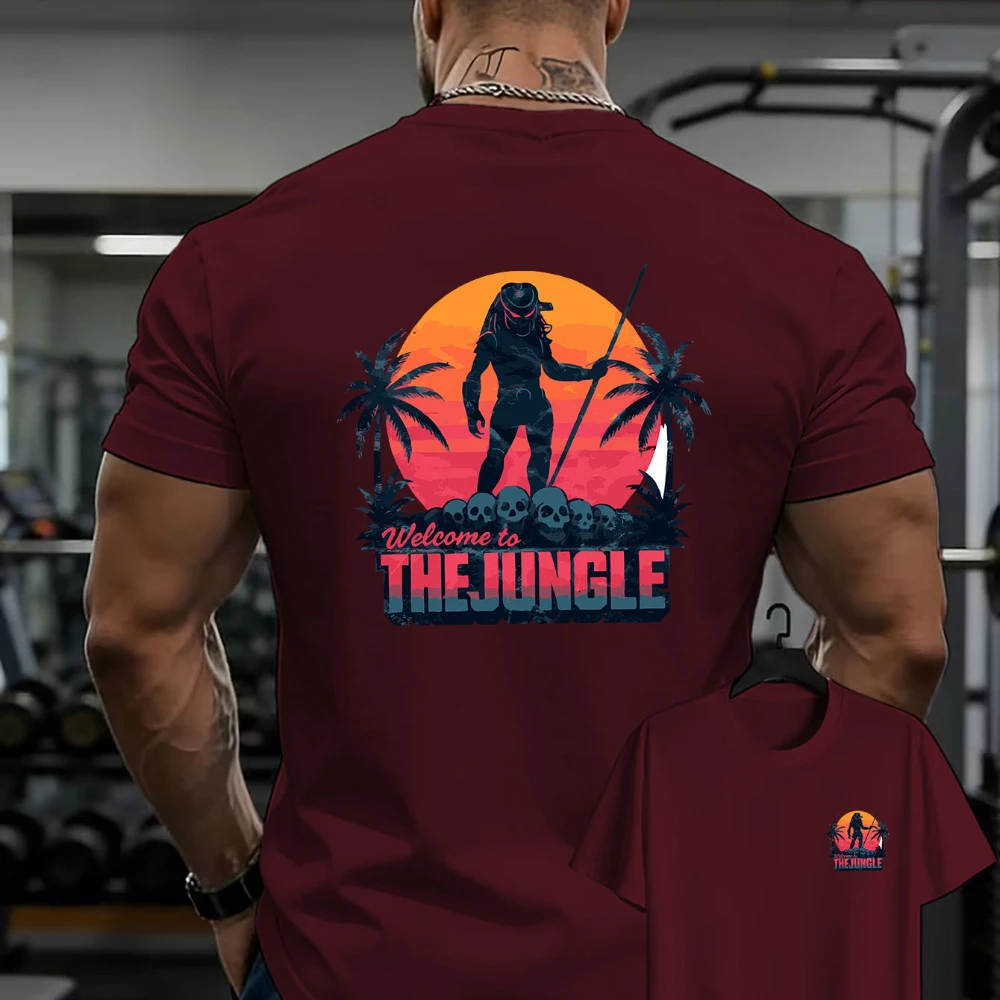 Men's Predator Movie Vintage T-Shirt Double-Sided Front Back Jungle Graphic Tee Iconic Sci-Fi Breathable Short Sleeve Shirt view 4