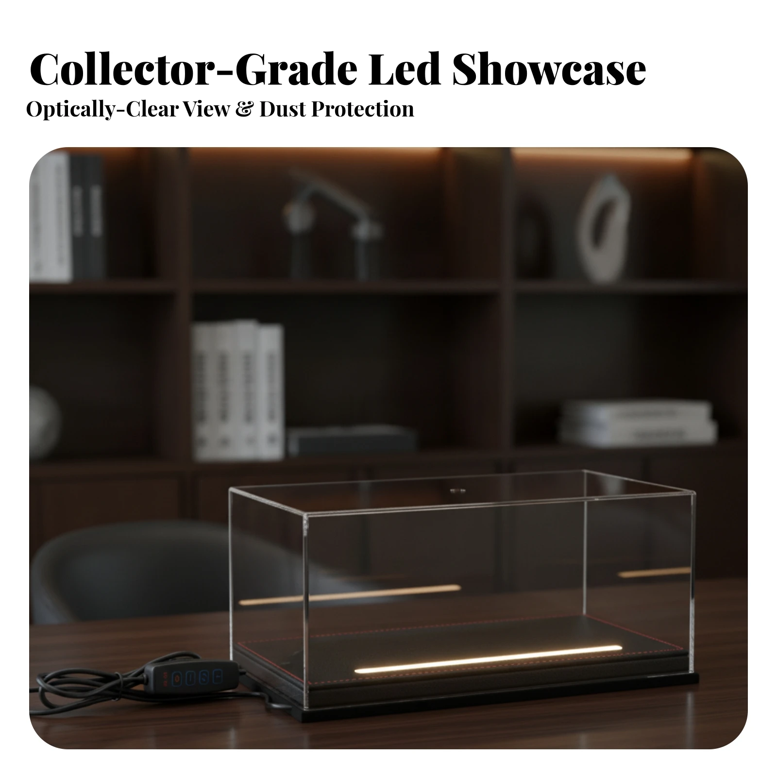 Display Case with LED Light Sturdy Model Display Box with Light Dustproof Showcase with Leather Base Elegant Color-Changing