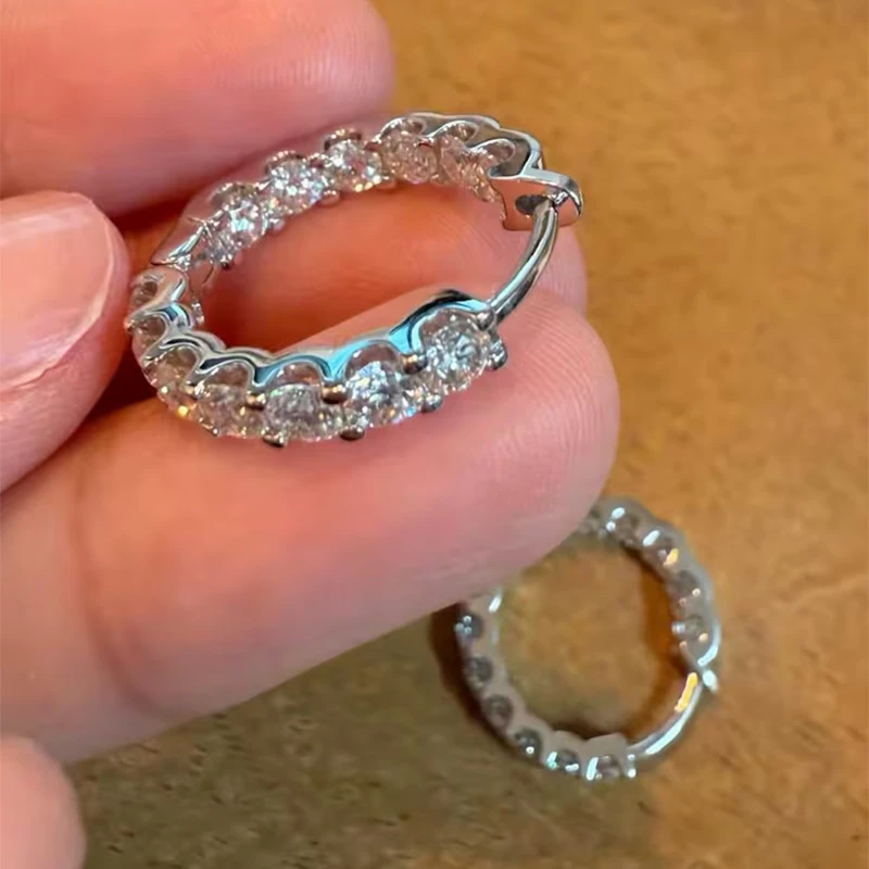 Rrjzz 3mm Brilliant Full D-Color Moissanite Inner&Outer Row Inlay Hoop Earrings for Women Luxury Eternal Earrings Jewelry Gifts