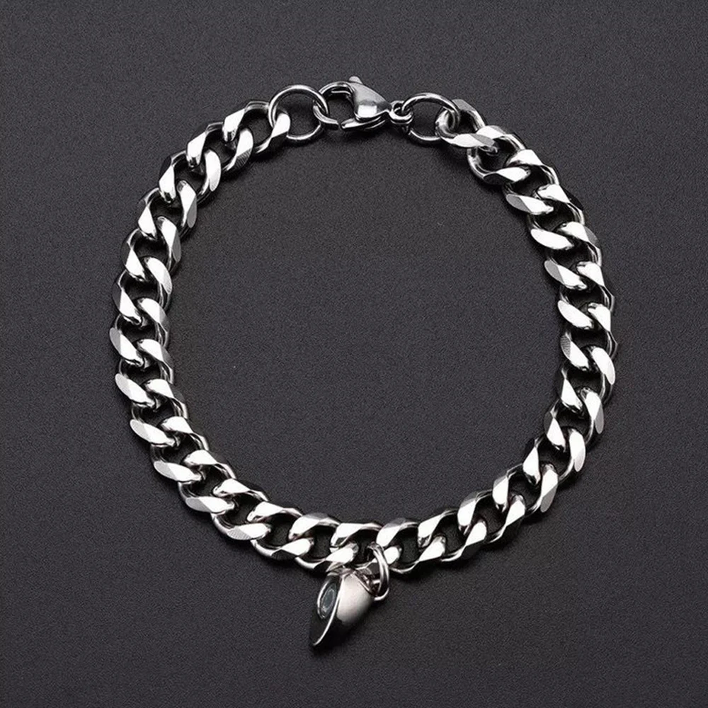 2 PCS Set Couple Magnetic Buckle Heart Charm Bracelet Design Creative Chain Style Valentine Day Magnet Attraction Bracelet image 3