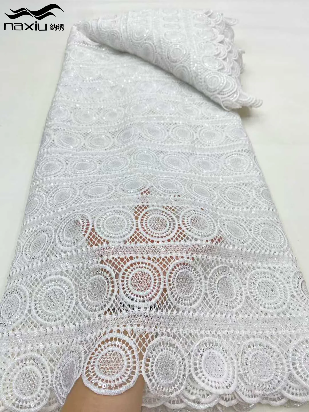 

Madison Nigerian Guipure Cord Lace Fabric High Quality Embroidered 5 Yards African Water Soluble Lace Fabric For Party Dress