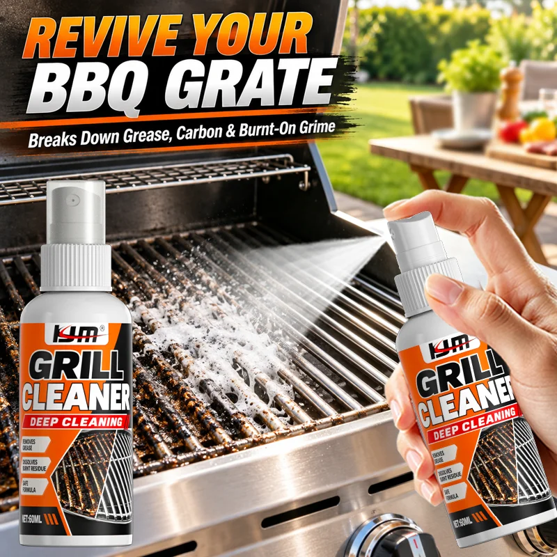 KJM BBQ Grill Cleaner 60ml Heavy Duty Grease Remover Oven Rack Cleaner Burnt Food Stain Remover For Barbecue Grill Grates