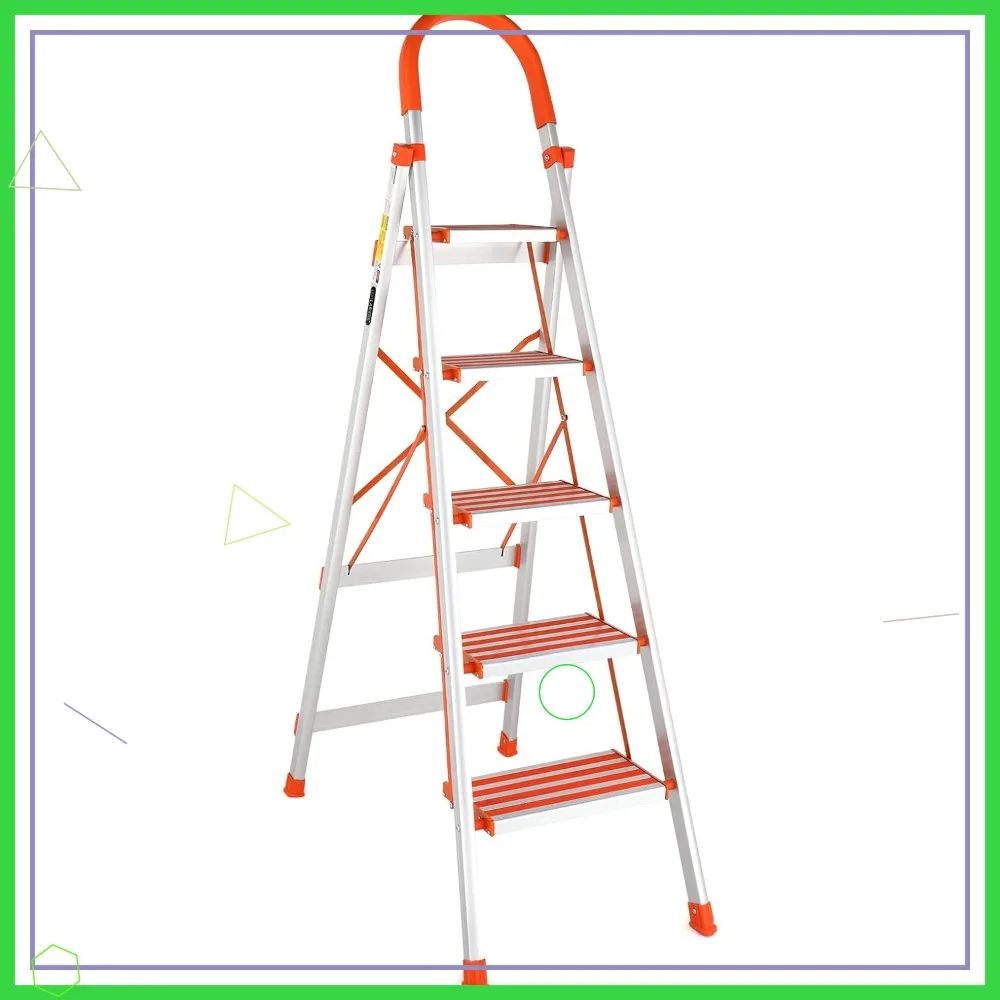 

5 Step Folding Ladder, Lightweight Aluminum Step Stool with Anti-Slip Pedal, 350lbs Capacity for Home Office Use