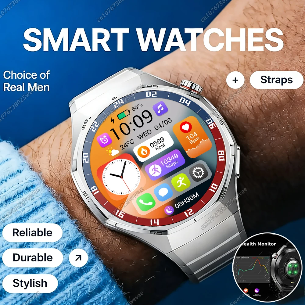 

Новые умные часы Watch 5 для мужчин, 1.52'' IPS HD экран, Bluetooth-звонки, мониторинг здоровья, GPS-трекинг, водонепроницаемые смарт-часы ‎ HT30