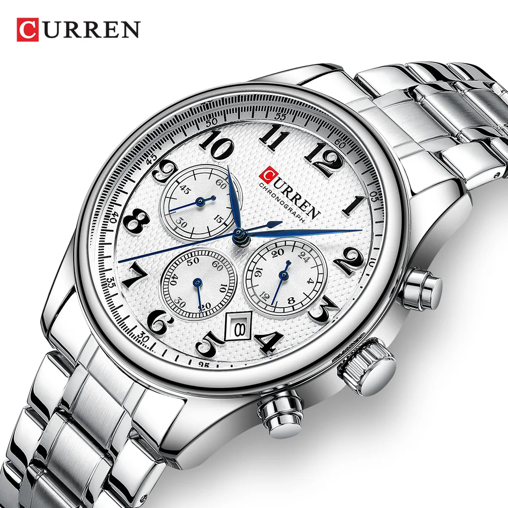 CURREN Fashion Sport Chronograph Men's Watch with Stainless Steel Band Auto Date Casual Quartz Wristwatches Relogio Masculino