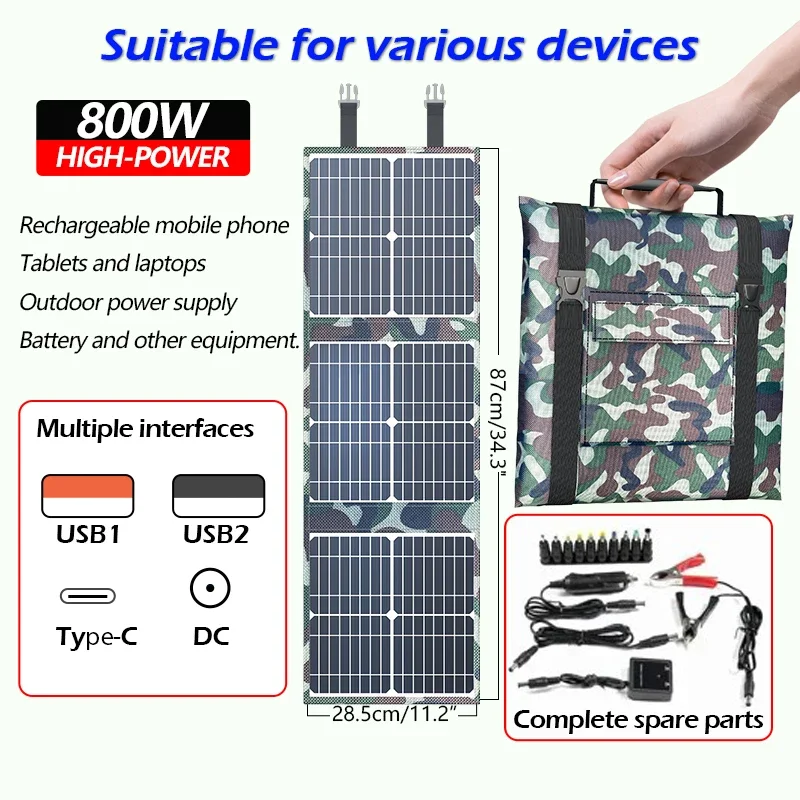 Foldable Solar Panel 800W Portable Power Station – High-Efficiency Solar Generator for Camping RV Boat Emergency Backup Living