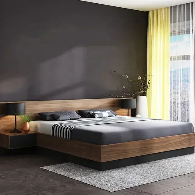 

l # For Upholstered Fabric Modern Button And Studding Design Soft Grey Linen King Size Bed Suitable For Villa / Apartment / Hou