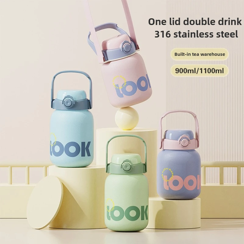 

Вакуумная изолированная чашка из пищевой нержавеющей стали 316, 900/1100 мл, большая емкость для детей, студентов и путешествий