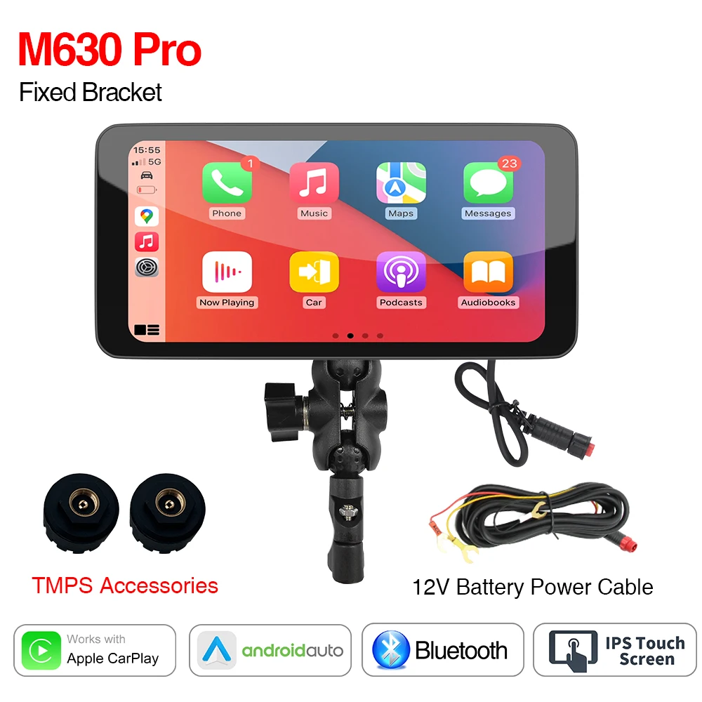 6,5 inch motorfiets draagbare slimme display IP67 waterdichte draadloze CarPlay Android Auto verwijderbare beugel Bluetooth-monitor