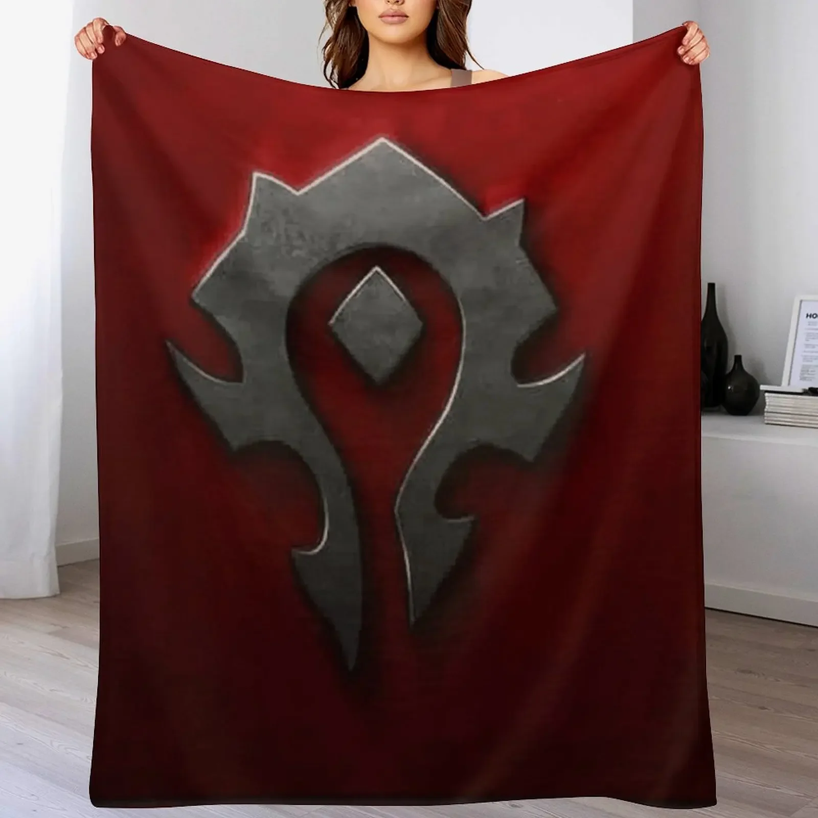 Horde shield from the game World of Warcraft -WoW- red background Throw Blanket Furry Plaid Picnic Blankets