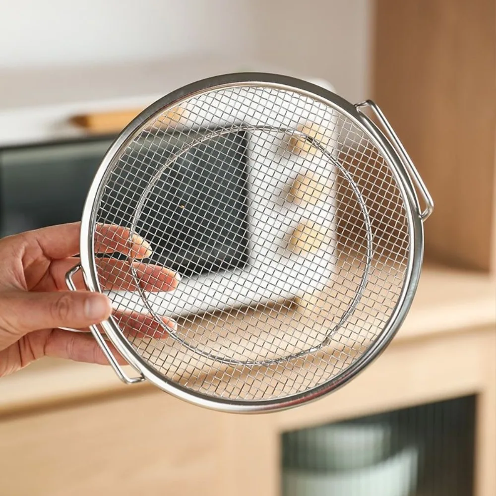 

Stainless Steel Frying Strainer Basket with Handle Fine Mesh Tempura Oil Drain Rack Round Japanese Kitchen Oil Filter Pan