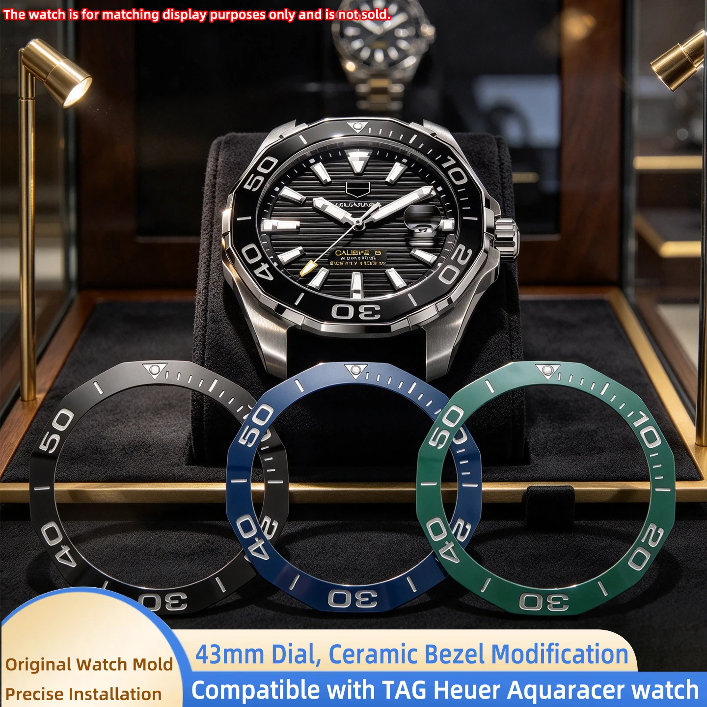Watch Ceramic Scale Bezel Insert Compatible with Tag Heuer Aquaracer WAY201 WBP201, 43mm Numeral Outer Ring