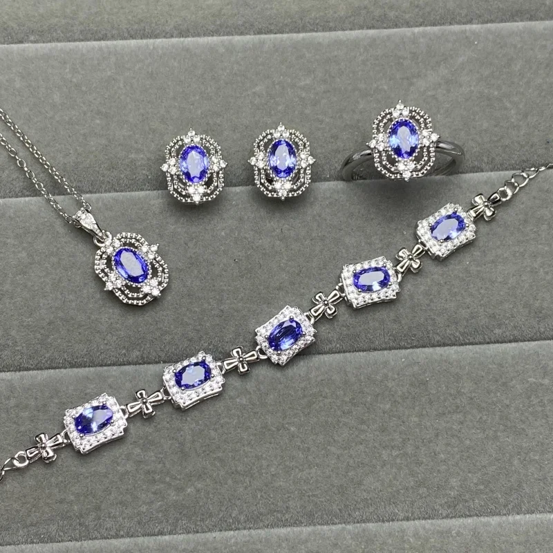 

New Natural Tanzanite Jewelry Set, 925 Silver Women's Jewelry Set