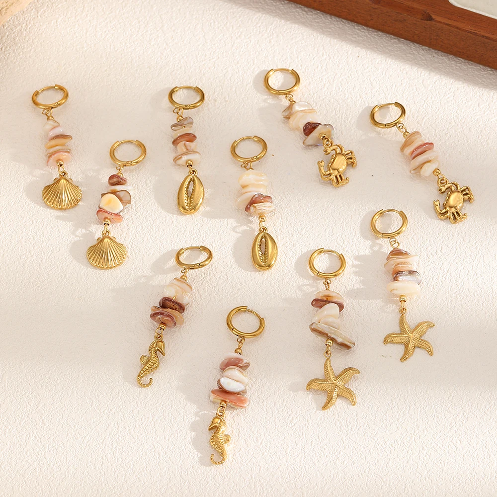 Trendige Ohrringe aus Edelstahl mit natürlichen, unregelmäßig geformten Steinen, ideal für den Sommer, rostfrei, als Schmuck für den täglichen Gebrauch. – Detail 3