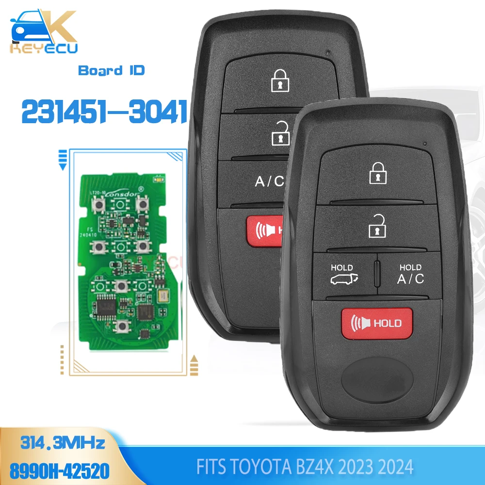 KEYECU 231451-3041, 8990H-42520, 8990H-42510 Smart Remote Key 314.3MHz 4B/5 Button Keyless Fob for Toyota BZ4X 2023 2024