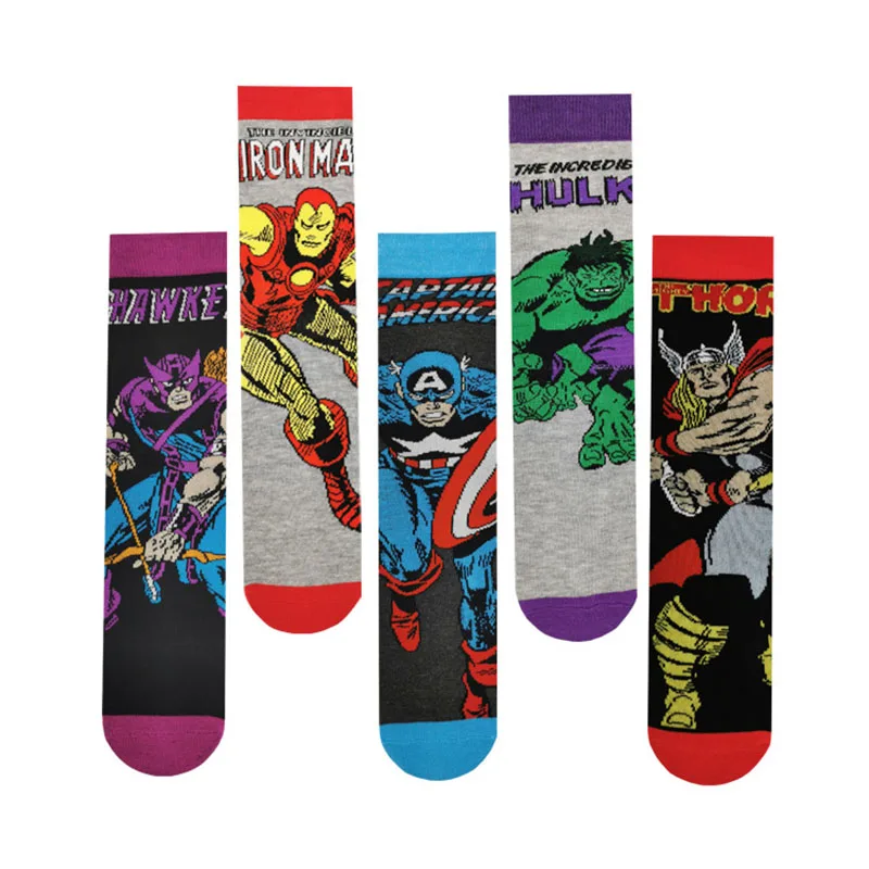 Hot Fashion Comics Hero Figure General Cartoon Hulk Iron Captain America Pattern Cartoon Man Soft Socks for Couples