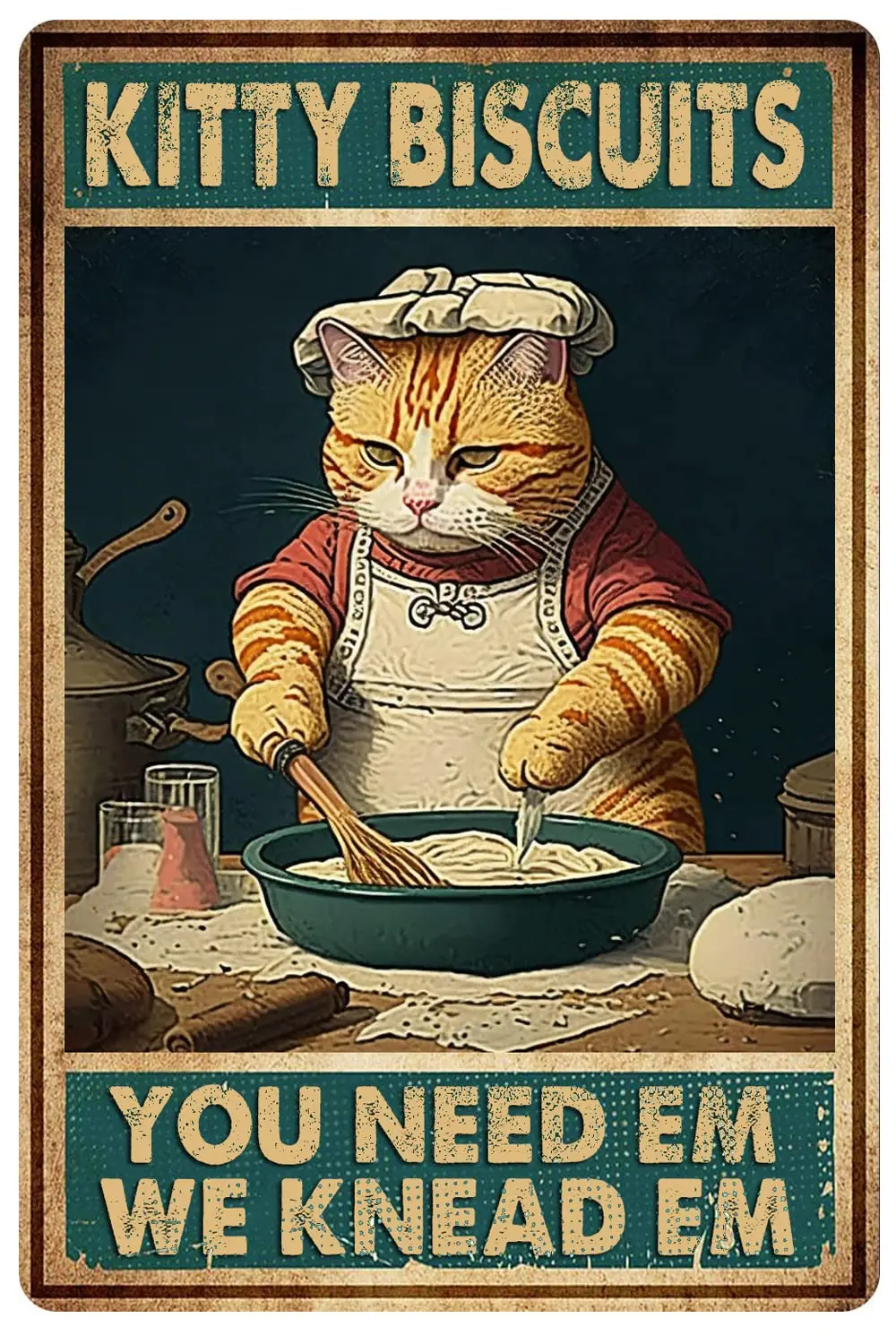 Vintage Kitchen Decor Retro Cat Wall Poster Cat Tin Sign For Cat Lovers We Knead Em You Need Em Gifts For Women 12