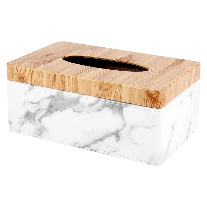 Rectangular Marble PU Grain Tissue Box Cover Napkin Holder Paper Towel Dispenser Container for Home Office Decor-A13G