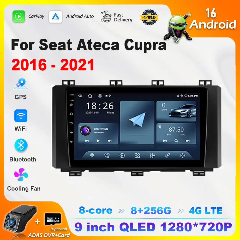 

Android 16 System Car Video Multimedia Player DSP Stereo for Seat Ateca Cupra 2016 - 2021 Navigation GPS WiFi Head Unit