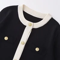 Autumn Women's Wear Gold breasted Long Sleeve Black and White Round Neck Knitted Cardigan Sweater Coat 1822/106 - Image 4