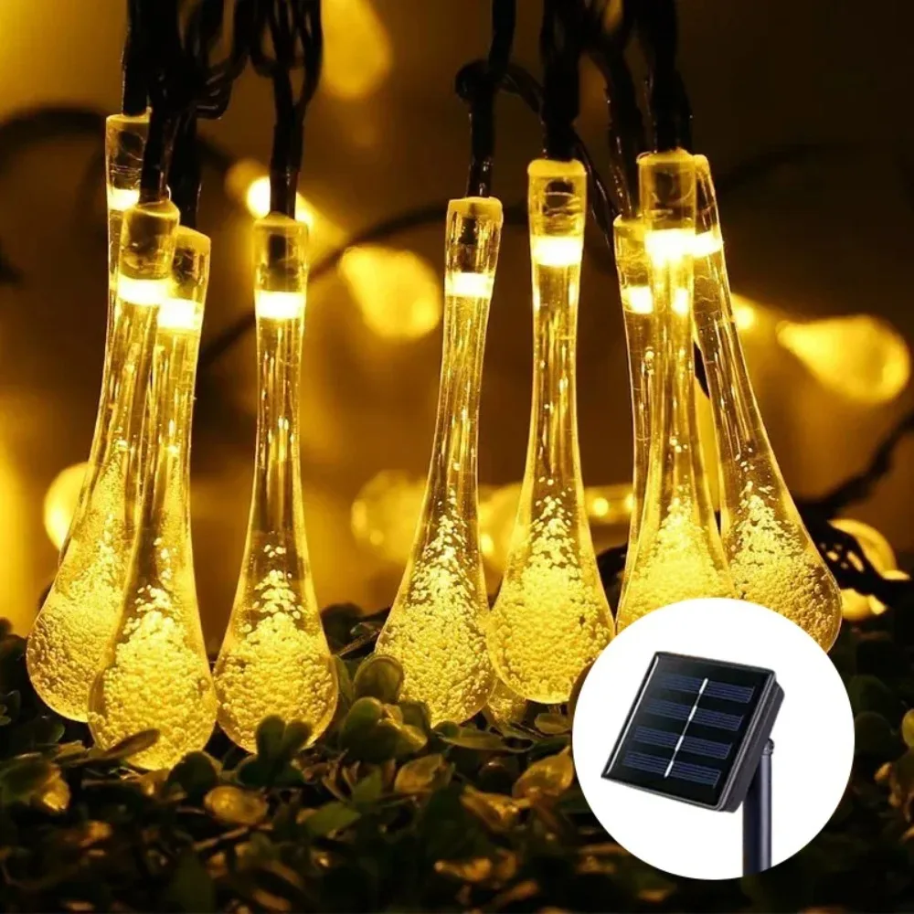 5-12m Water Droplets Solar String Lights Waterproof Outdoor Decoration Garland Fariy Lights Christmas Wedding Party Garden