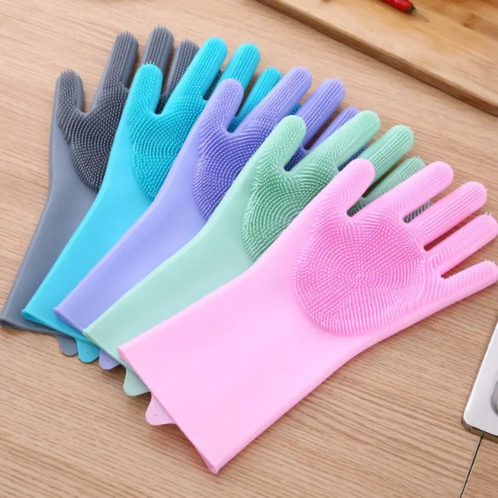 

Силиконовые перчатки для мытья посуды, утолщенные однотонные кухонные перчатки для чистки, противоскользящая многофункциональная щетка для чистки