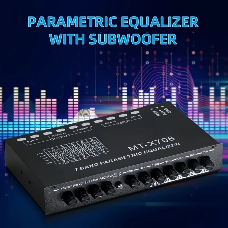 72-channel car audio equalizer with subwoofer control，7Segmented graphic equalizer bandCD/AUXInput，Noise Reduction Car Audio Pro
