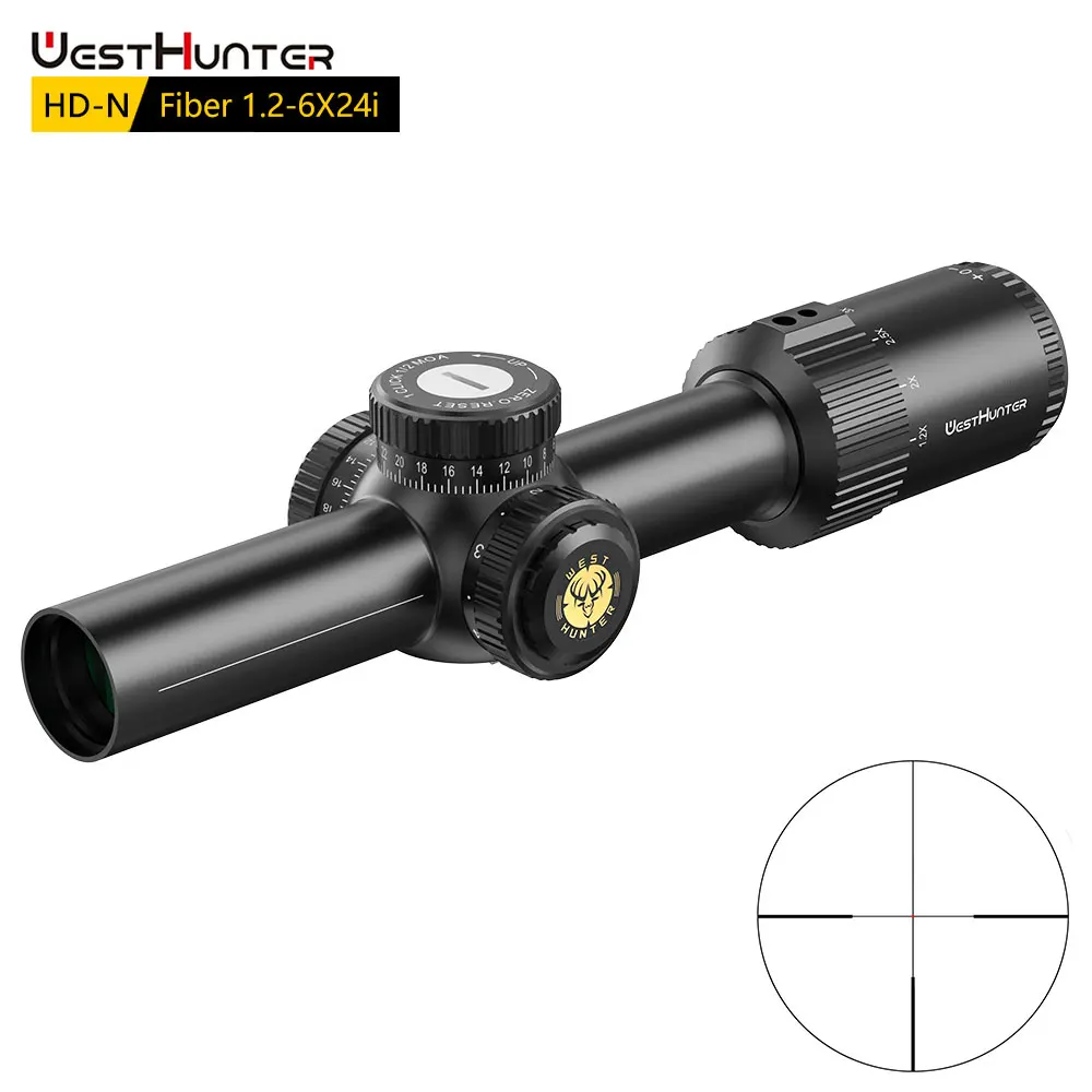 

WestHunter HD-N Fiber 1.2-6X24 IR SFP Riflescope 1/2 MOA Fiber Reticle Compact Scope LPVO Second Focal Plane Hunting Sights