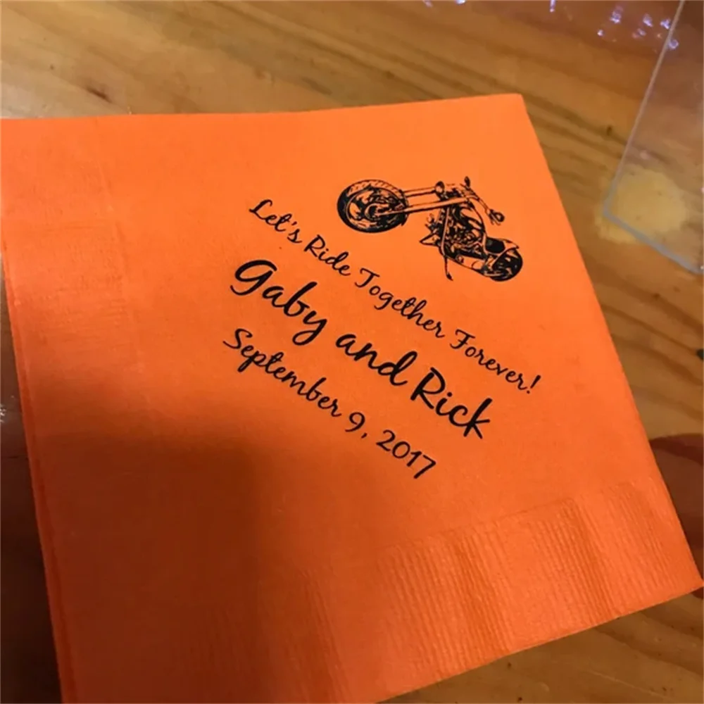 50PCS Motorcycle Monogram Custom Personalized Napkins Wedding Candy Dessert Bar Chocolate Favor Party Paper