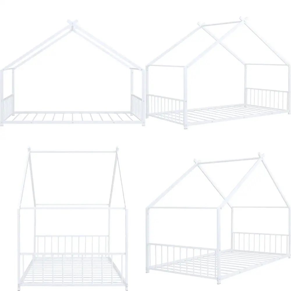 

Металлическая кровать размера Twin с ламелями для детей, напольная кровать в стиле белого дома