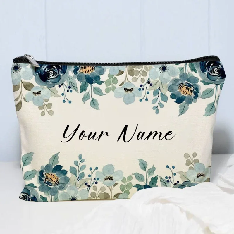 Custom Floral Makeup Bag Wedding Bridesmaid Gifts Handbag Travel Cosmetic Organizer DIY Name Side Bag for Ladies Trendy Purse