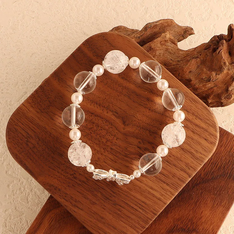 مينار خمر أسود شفاف سبج كريستال الحجر الطبيعي اللؤلؤ Bowknot ستار مطرز مطاطا ستراند أساور للنساء هدية