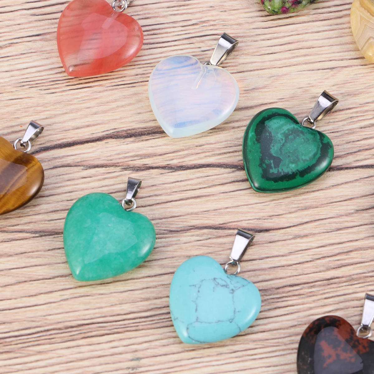 

10pcs Heart Shape Pendants Natural Stone Charms Diy Crystal Jewelry Accessories Hexagon Keychain Decor Random Color 20Mm No