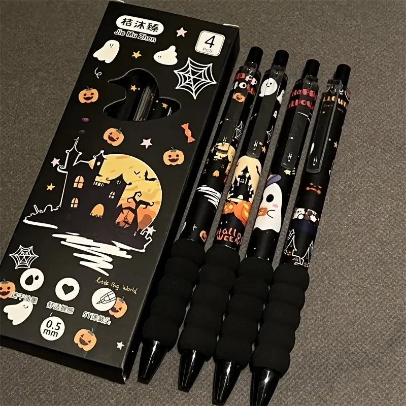 4 Stück Halloween-Gelstifte, 0,5 mm Spitzenstärke, mit Motiven von Geistern, Kürbissen und Hexenhüten – ideal als Belohnung für den Unterricht. – Detail 1