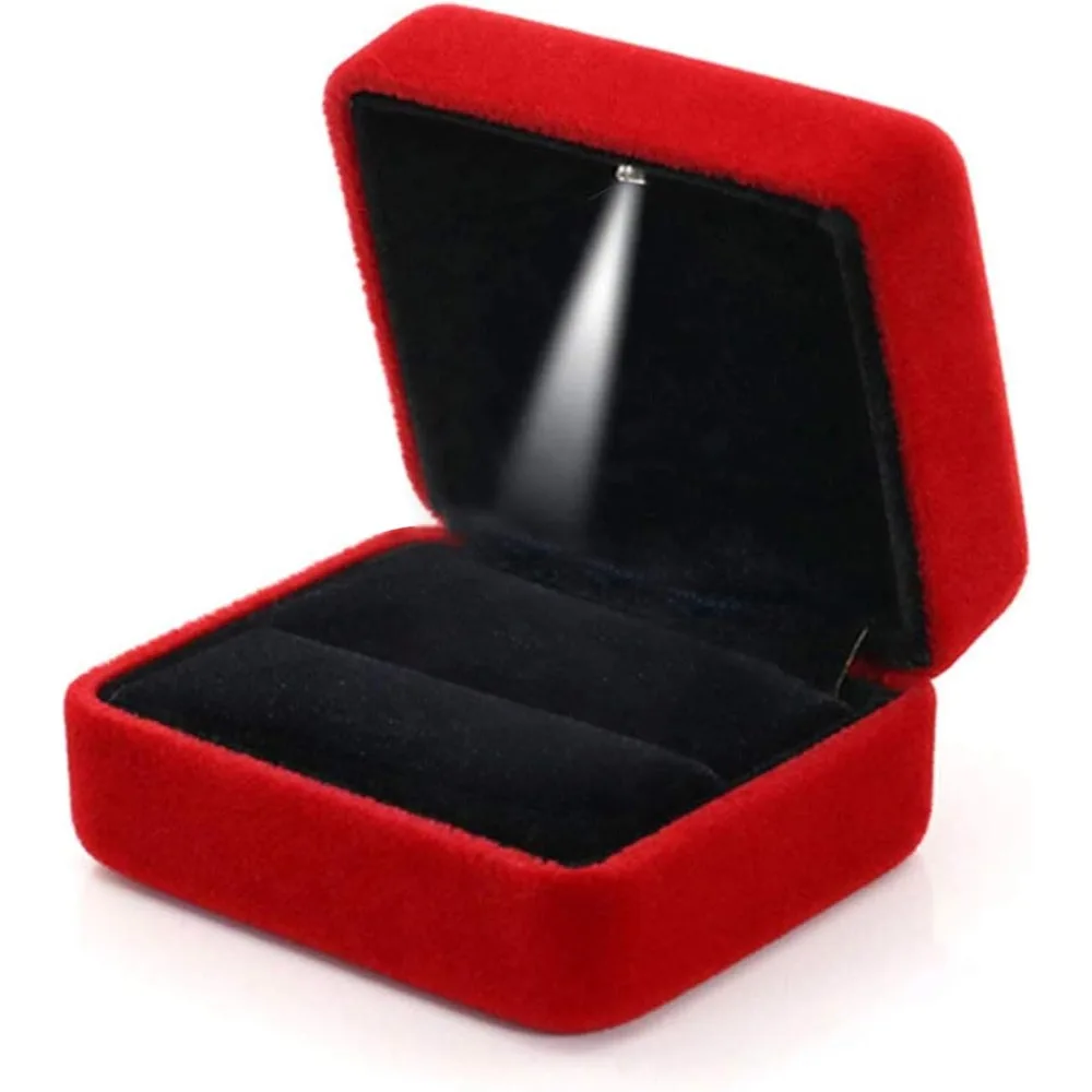 

Velvet ring box with LED light jewelry display gift box, used for proposals, engagements, weddings