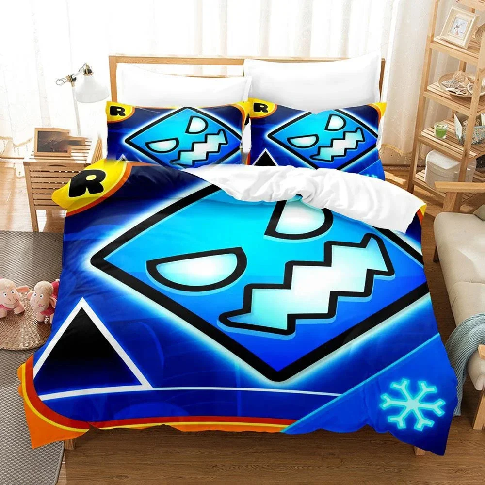 

3D Game Geometry Dash Bedding Set Duvet Cover Comforter Bed Set Quilt Cover Pillowcase King Queen Twin Size Boys Girls Adults