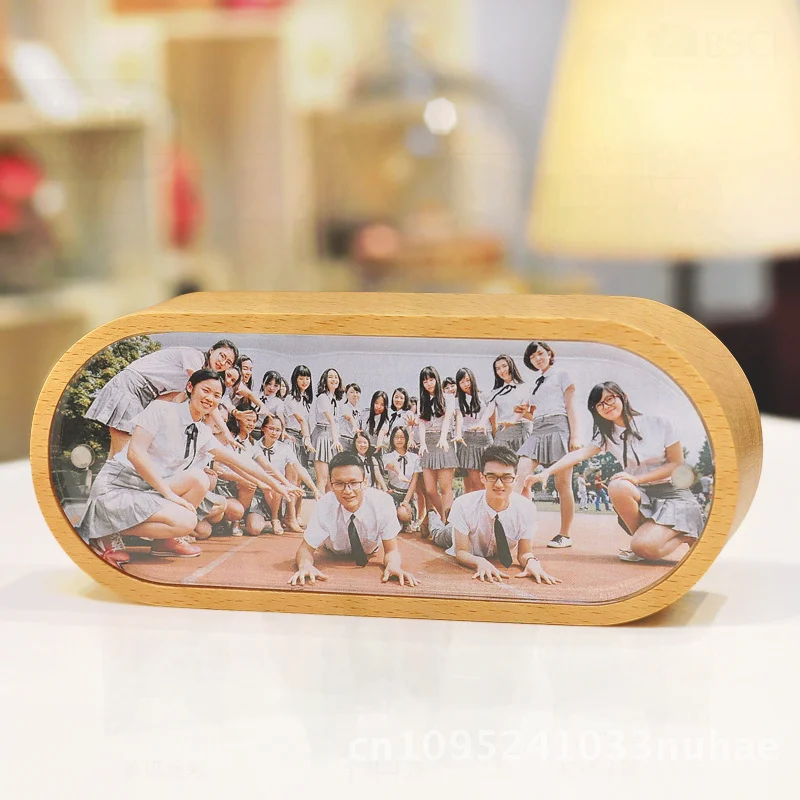 

Diy Wooden Music Box with Photo Frame Engraving Birthday Gift for Girlfriend Beech Wood Minimalist Modern round Corner