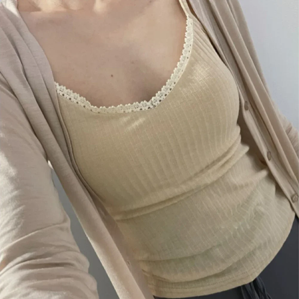 Casual Summer Wear Retro Lace Tank Spring Summer Polyester Fabric Regular Length Slight Stretch Comfortable Fit