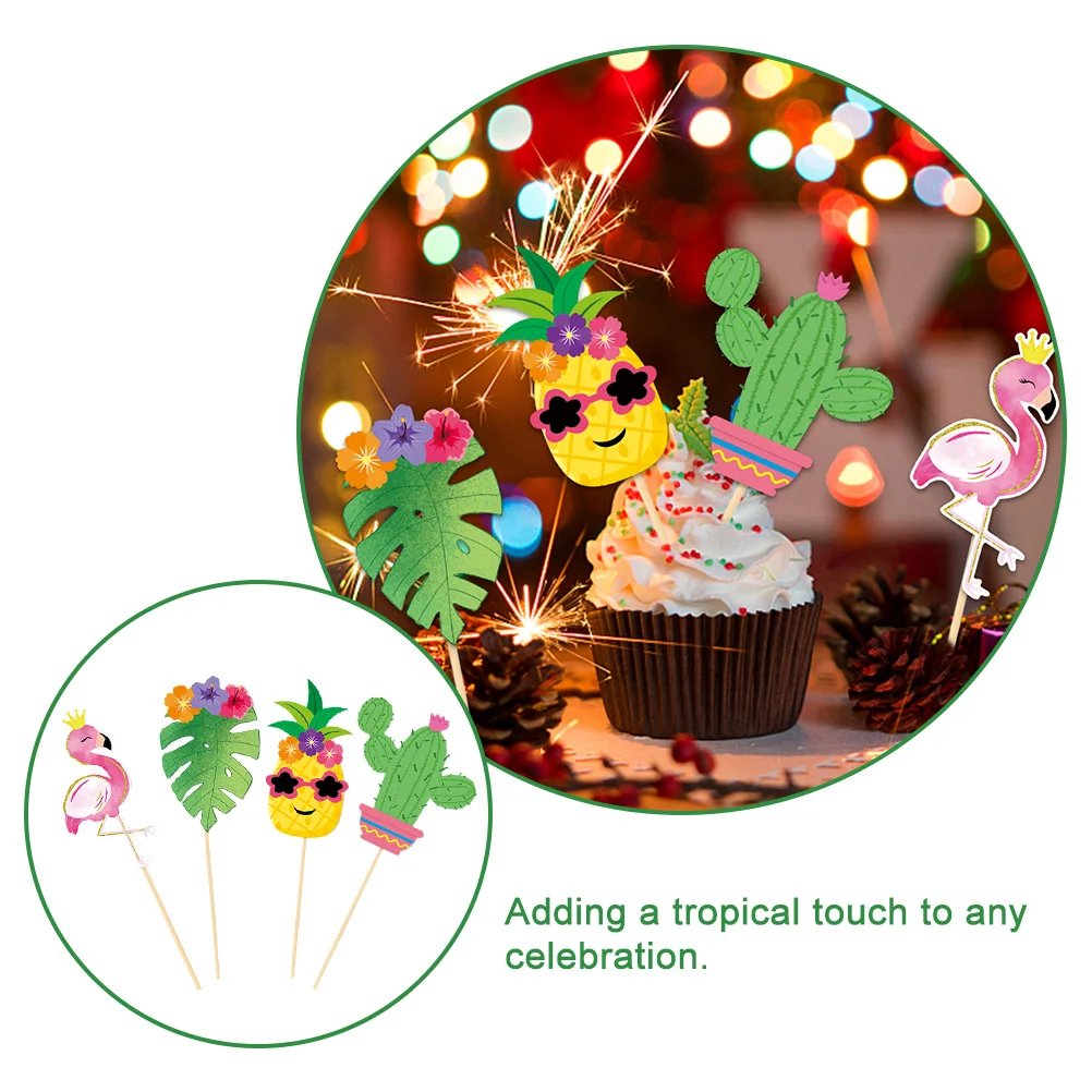 

8Pcs Hawaiian Cake Picks Cupcake Toppers Summer Party Decorations Tropical Insert for Cake Dessert Display Cactus Cupcake Topper