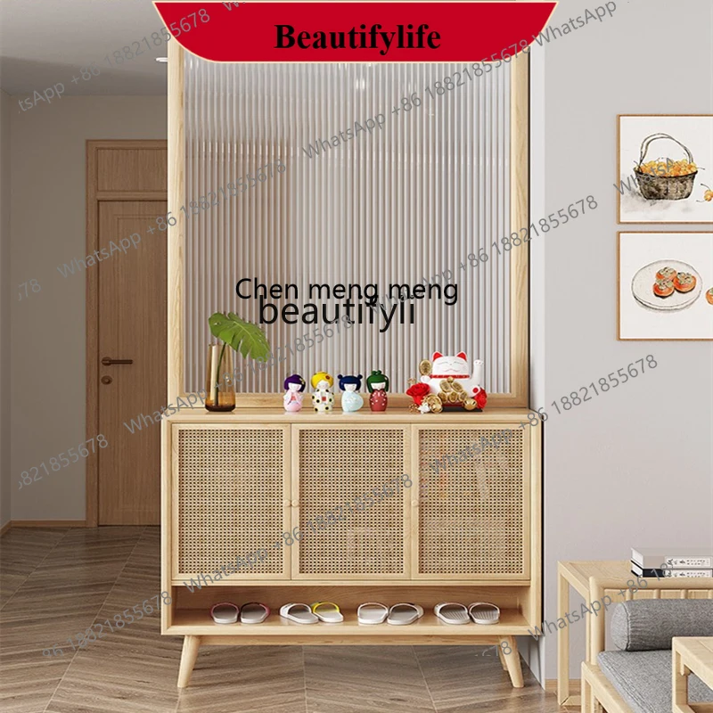 D178 Modern solid wood living room entrance cabinet Changhong glass screen hole board combination cabinet partition