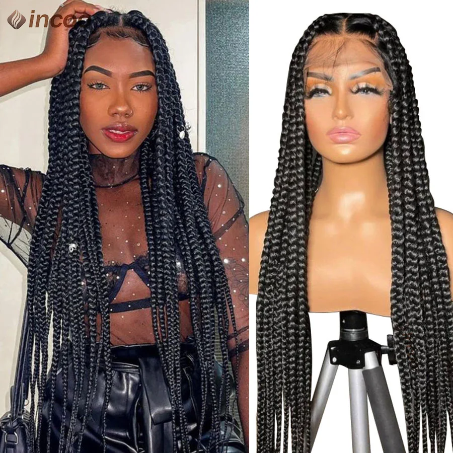 Incoo-Perruques tressées synthétiques Cornrow pour femmes noires, Full Lace Box, Perruques tressées, 36 en effet, Perruques tressées, 360 HD