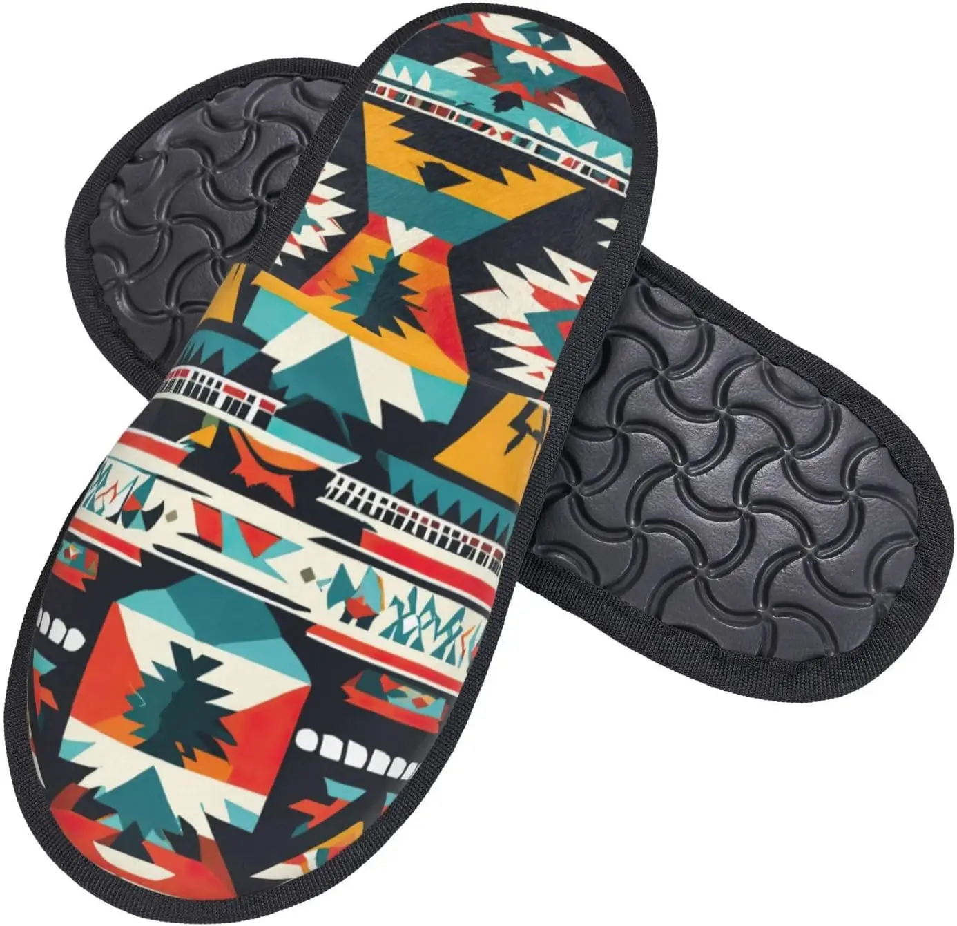 Native American Pattern printing Fall Winter Fuzzy Slippers Comfy House Shoes,Portable for Hotel Travel Gifts for Women and Men