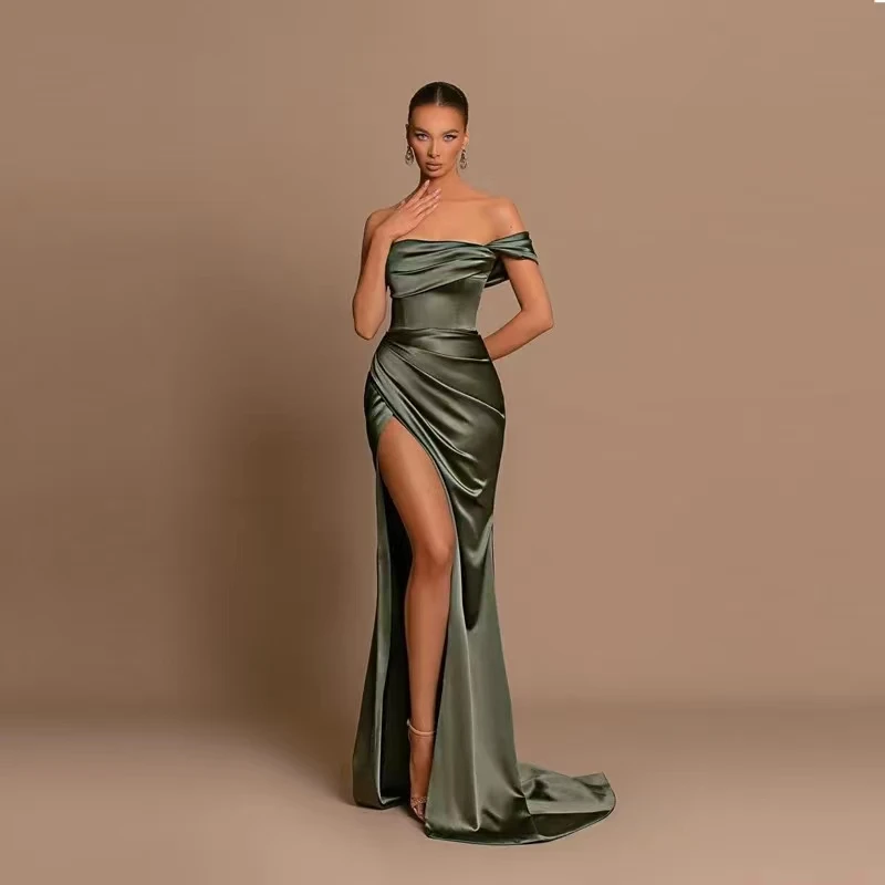 

Sexy One-Shoulder Mermaid 2023 High Slit Off the Shoulder Evening Dress Sleeve Classic Formal Prom Party Wedding Dress for Women