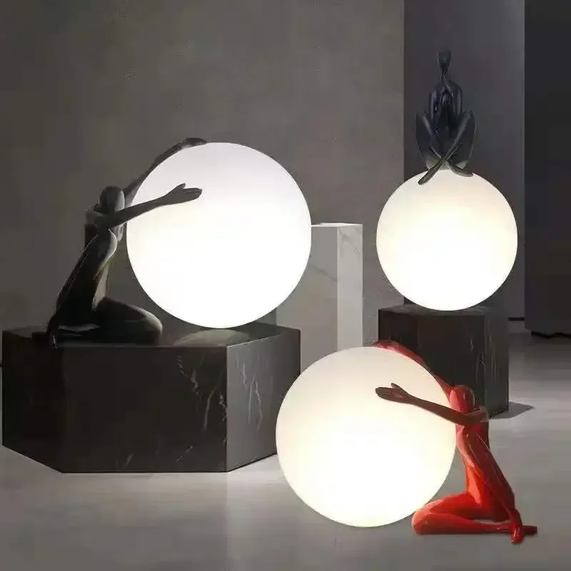 Creative Humanoid Sculpture Big Ball Led Table Lamp Desk Light Floor Lighting for Bedroom Living Room